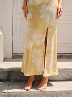 Floral High Slit Gown with Delicate Prints