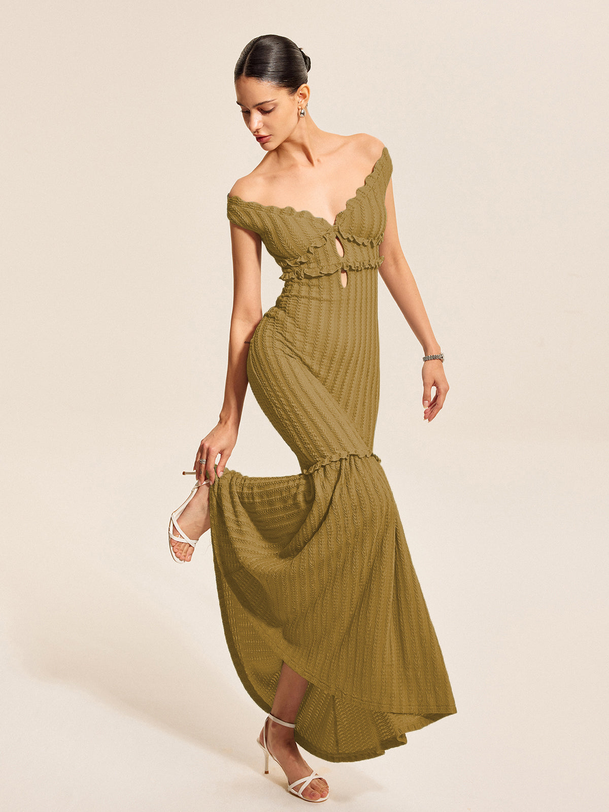 Off-Shoulder Dress with Ruffle Accents