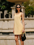Cotton and Linen Dress with Button-Back and Pockets