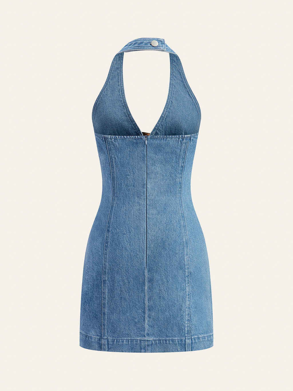 Halter Neck Dress with Buckle Detail in Denim