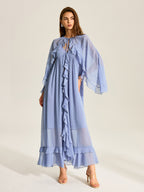 Chiffon Two-Piece Dress with Semi-Sheer Ruffled Cape