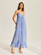 Chiffon Two-Piece Dress with Semi-Sheer Ruffled Cape