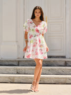 Puff Sleeve Dress with Elegant Floral Design