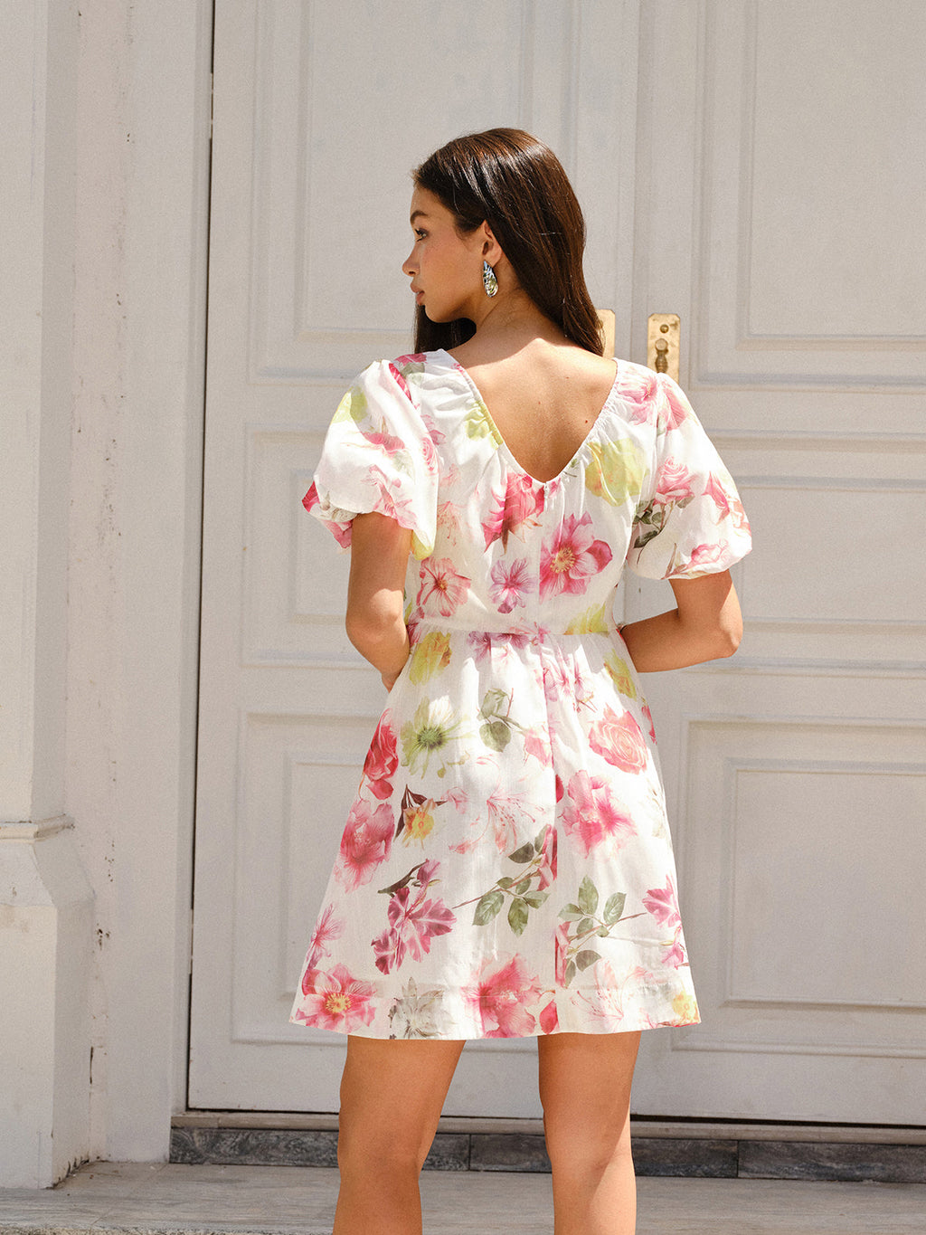 Puff Sleeve Dress with Elegant Floral Design