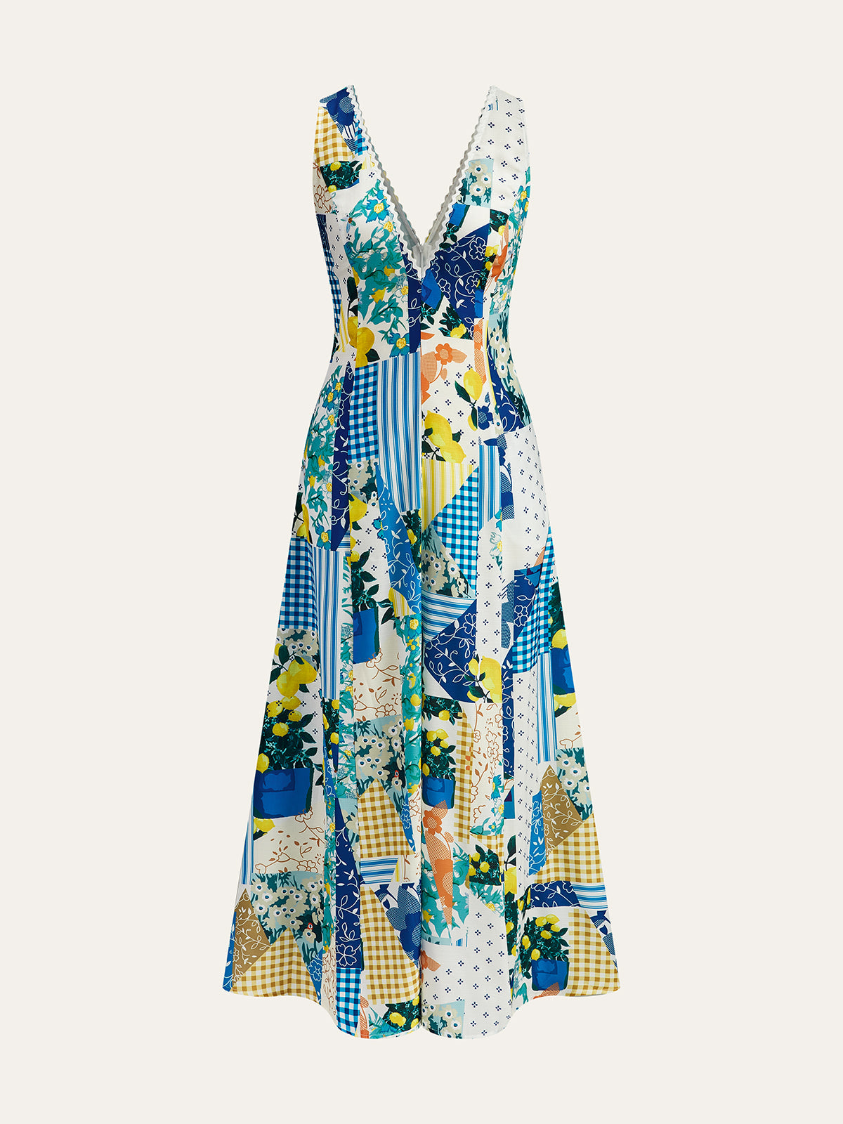 Lemonade Lace Trim Long Dress with Printed Design