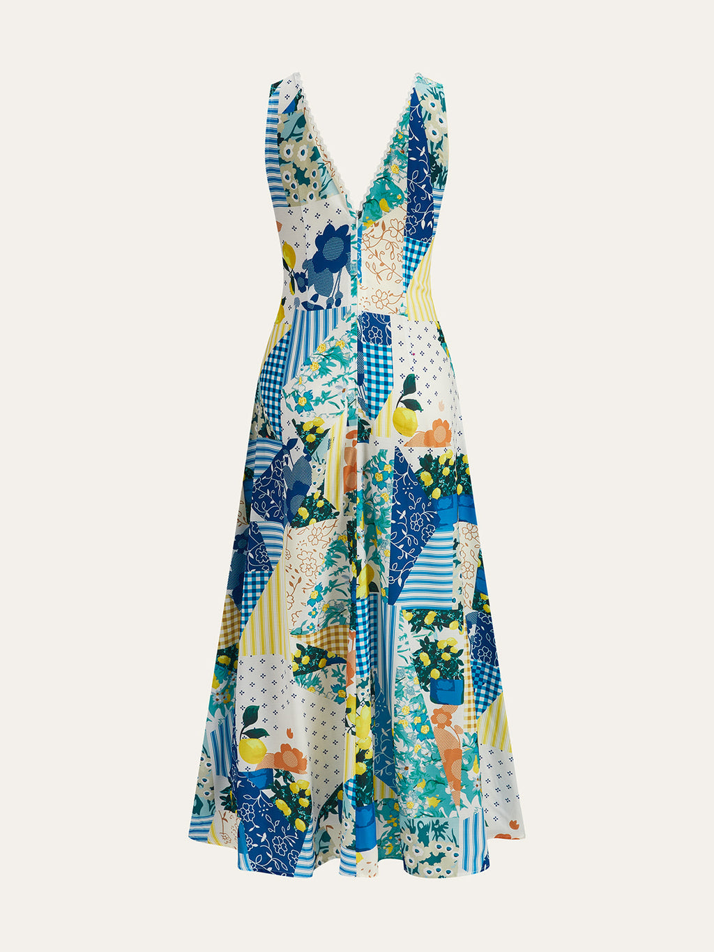 Lemonade Lace Trim Long Dress with Printed Design