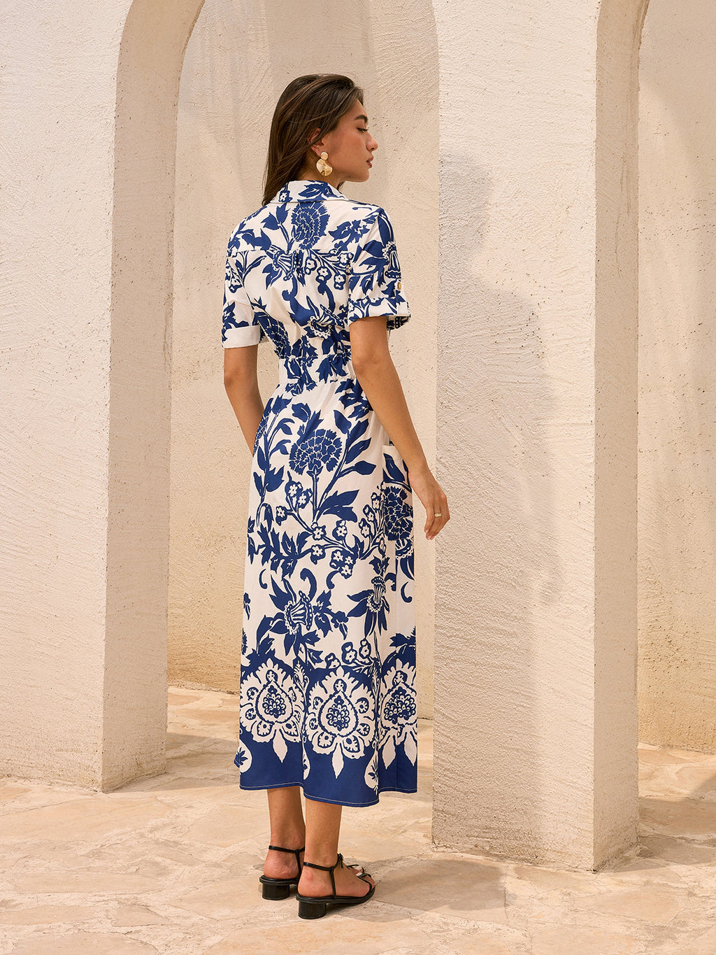 Floral Print Midi Dress with Pocketed Belt Detail