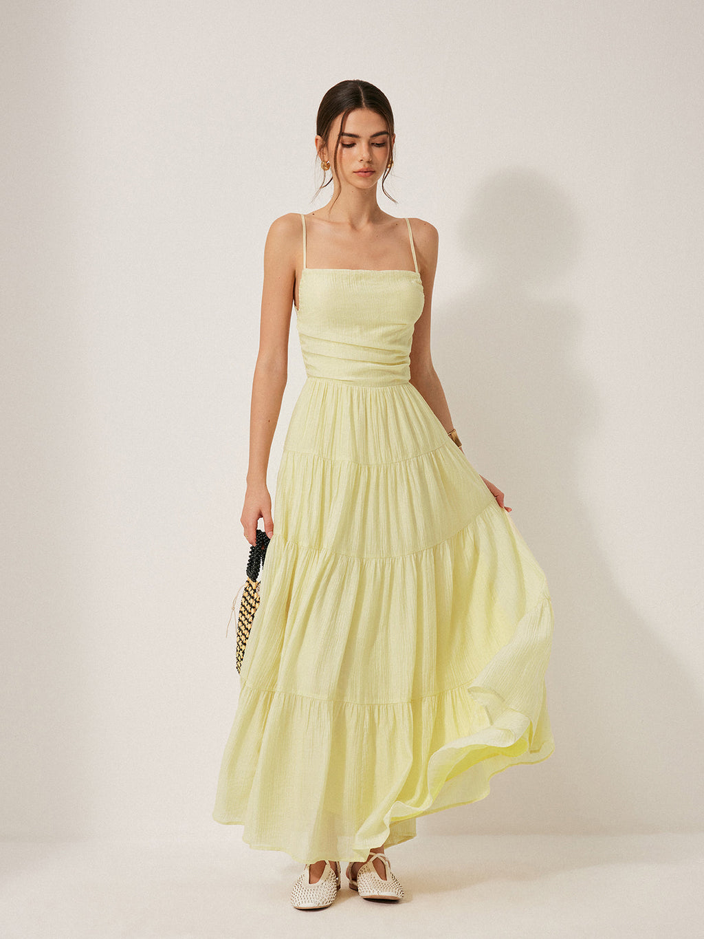 Tiered Pleated Cami Dress with Backless Design