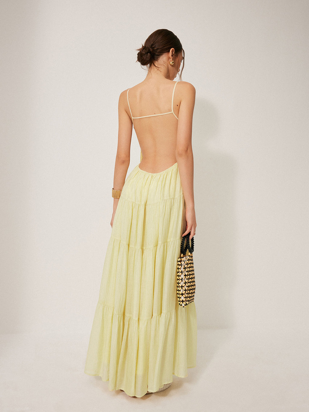 Pleated Tiered Cami Dress with Backless Design