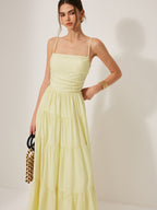Tiered Pleated Cami Dress with Backless Design