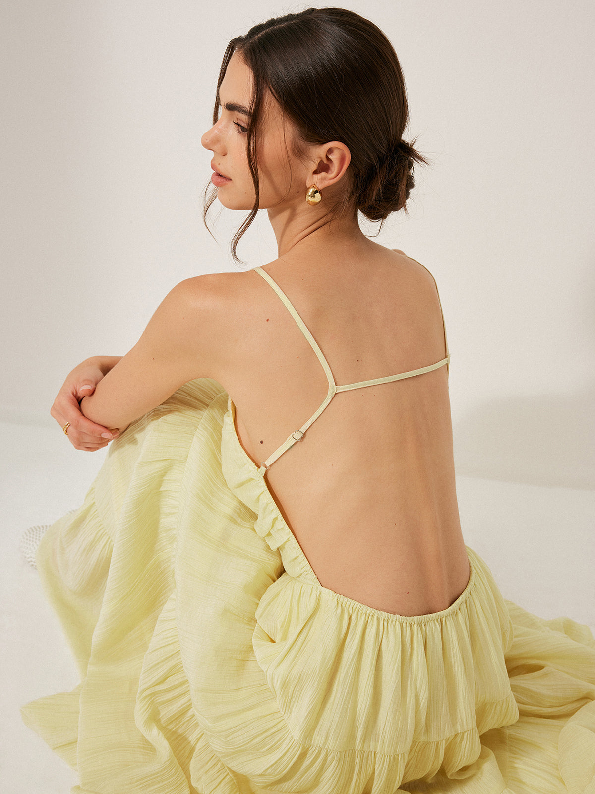 Tiered Pleated Cami Dress with Backless Design