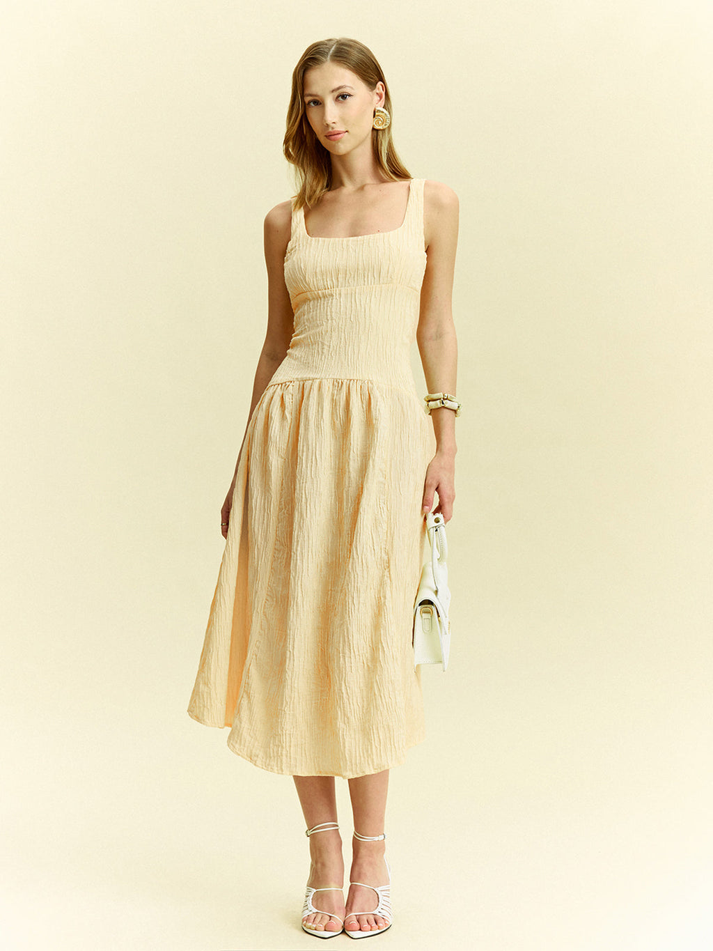 Textured Midi Dress with Sleeveless Design