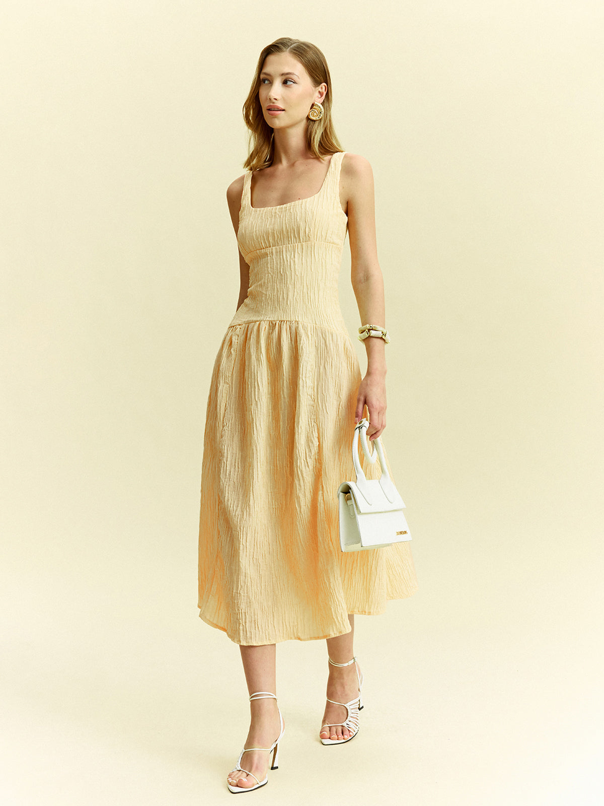 Textured Midi Dress with Sleeveless Design