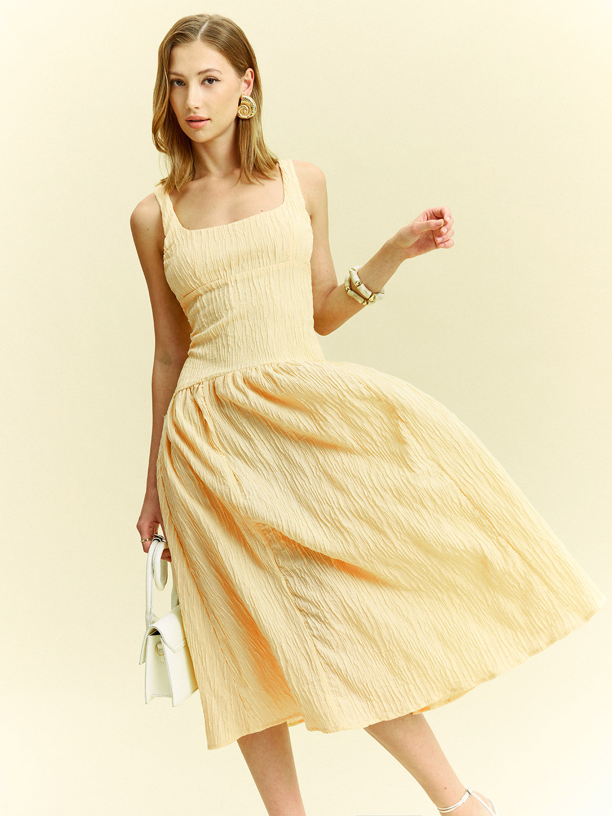 Textured Midi Dress with Sleeveless Design