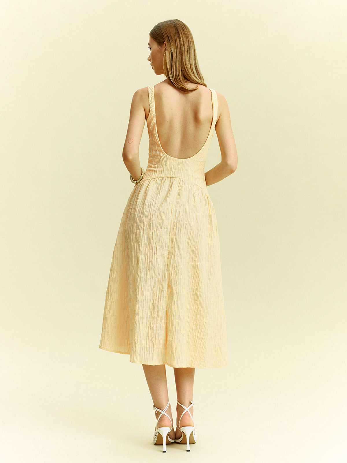 Textured Midi Dress with Sleeveless Design