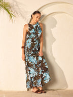 Floral Print Chiffon Sleeveless Dress with Ruffle Detail