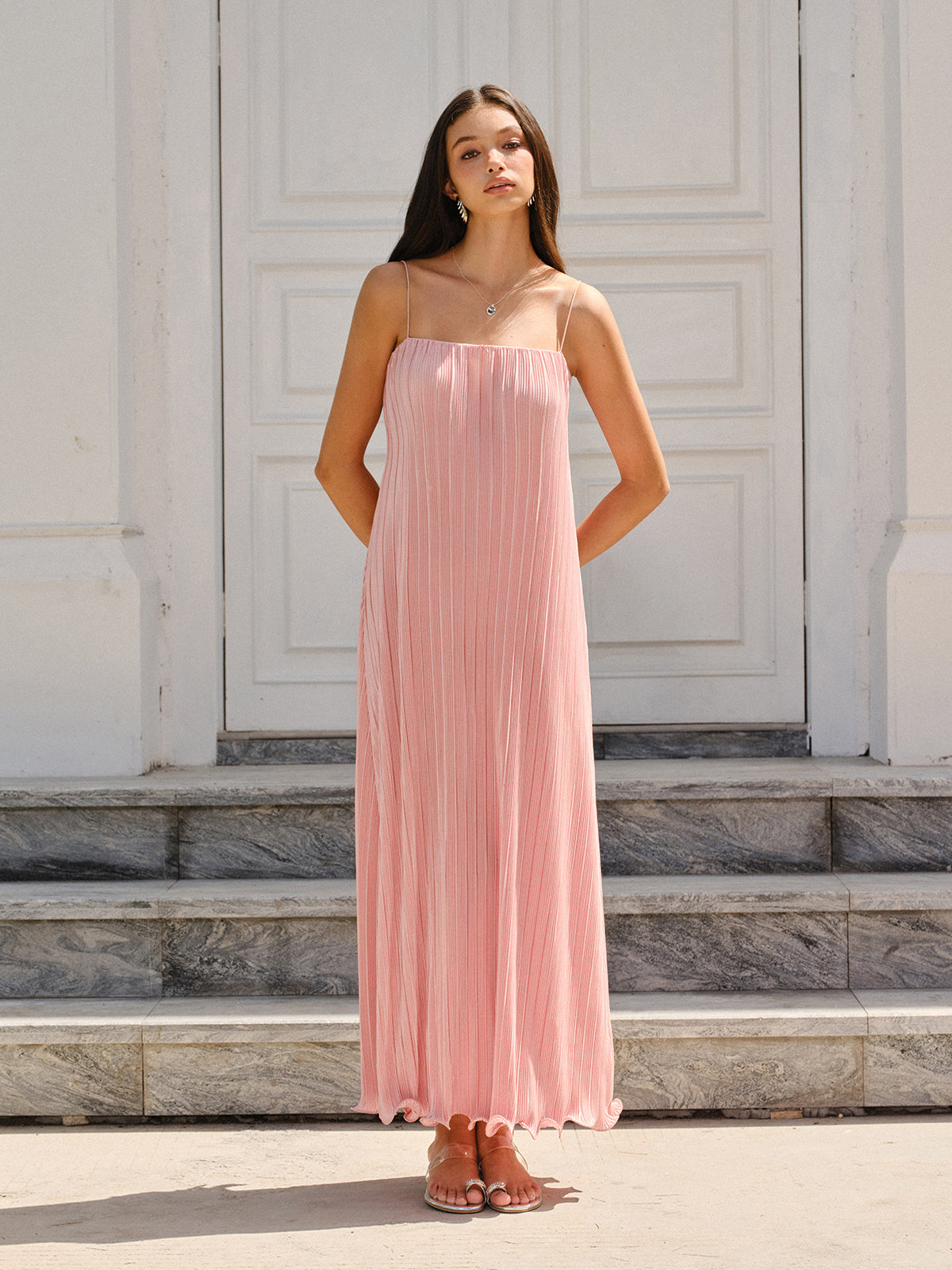 Spaghetti Strap Pleated Maxi Dress