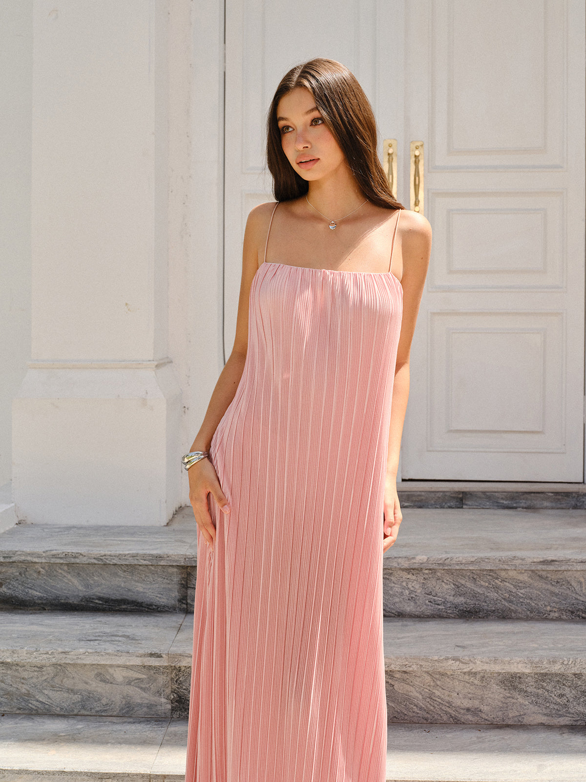 Spaghetti Strap Pleated Maxi Dress