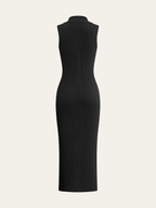 Ribbed Knit Midi Dress with Button Details