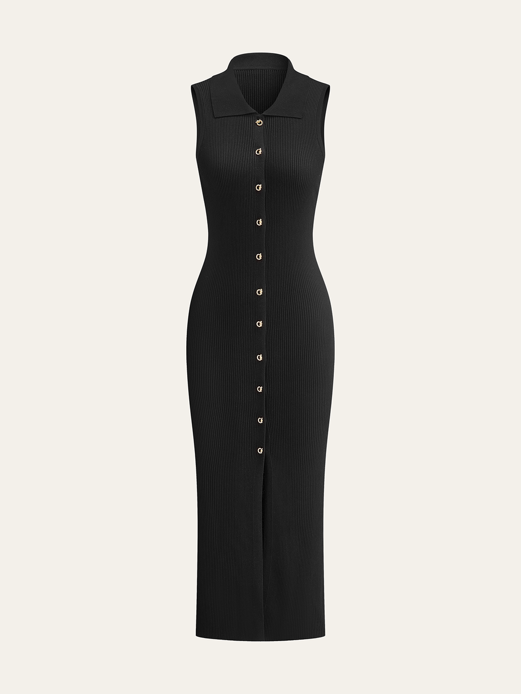 Ribbed Knit Midi Dress with Button Details