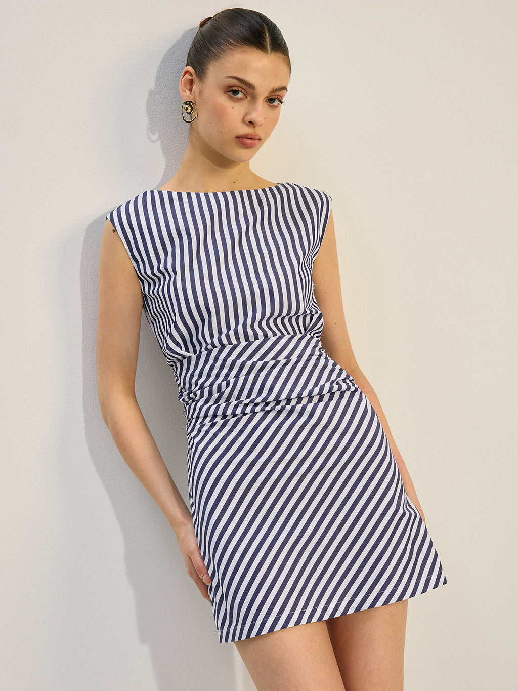 Striped Gathered Short Dress