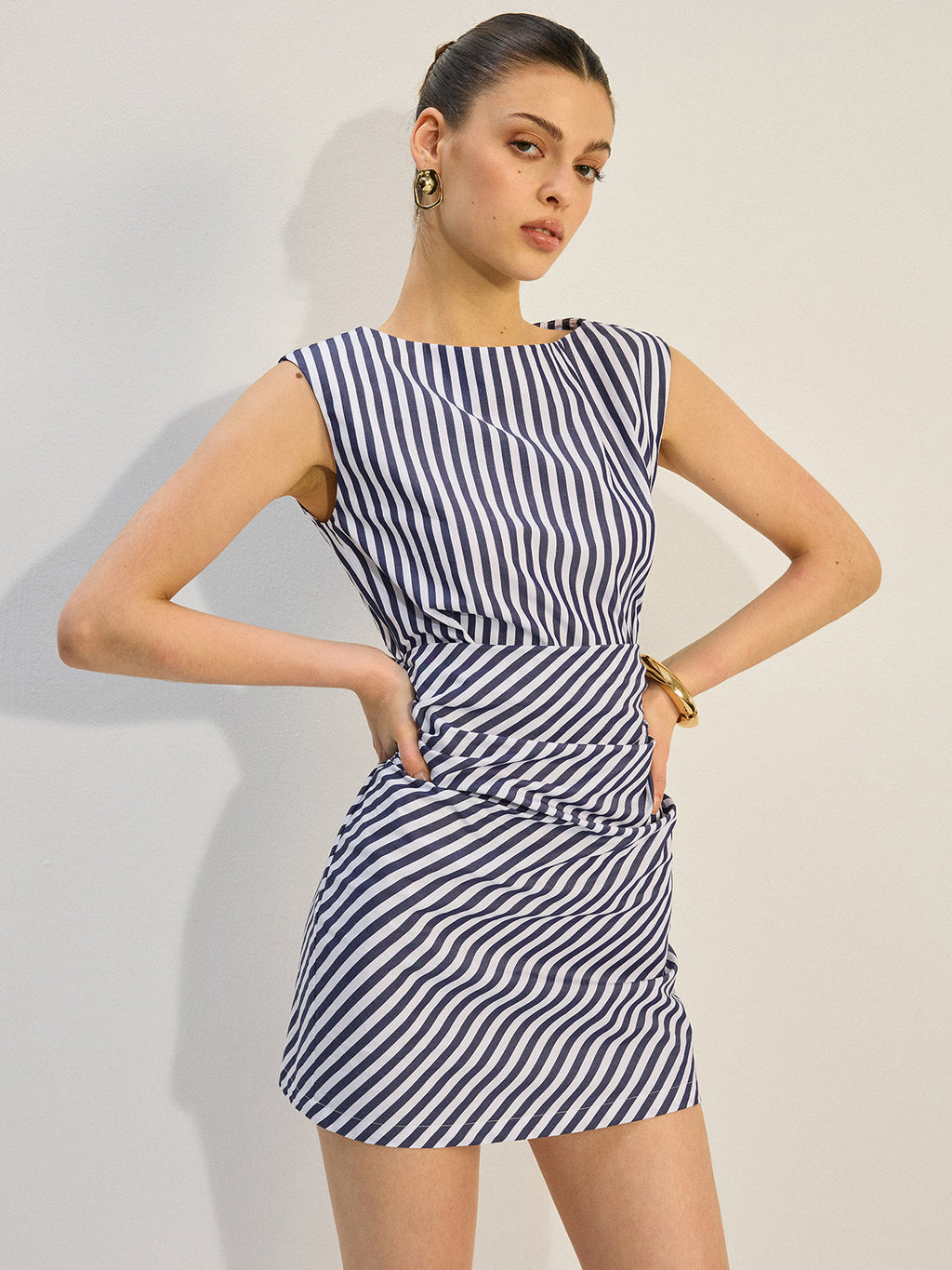 Striped Ruched Dress with Mini Length
