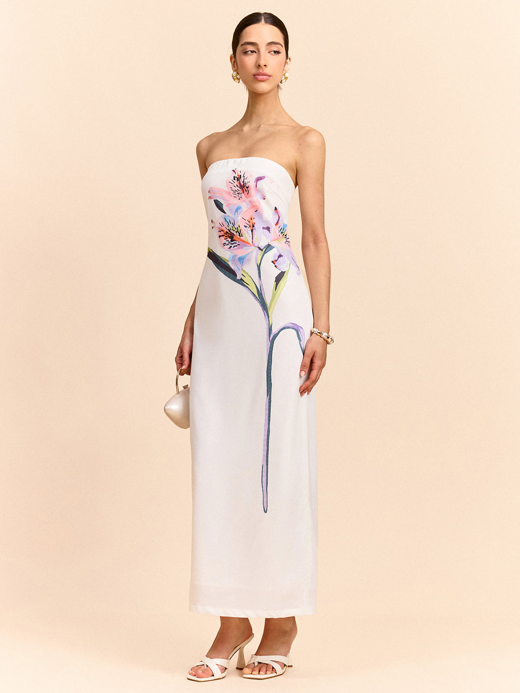 Strapless Maxi Dress with Elegant Floral Design