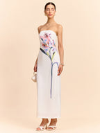 Strapless Maxi Dress with Elegant Floral Design