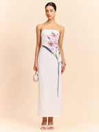 Strapless Maxi Dress with Elegant Floral Design