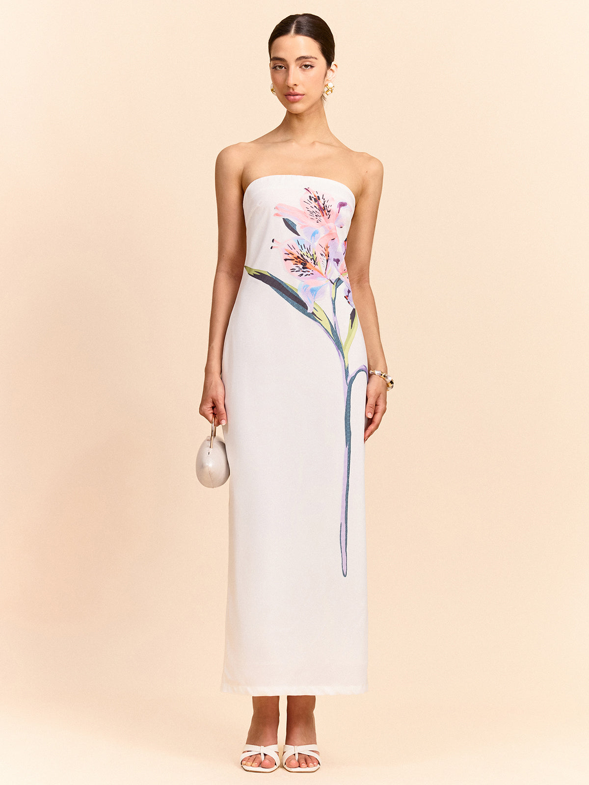 Strapless Maxi Dress with Elegant Floral Design