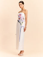 Strapless Maxi Dress with Elegant Floral Design