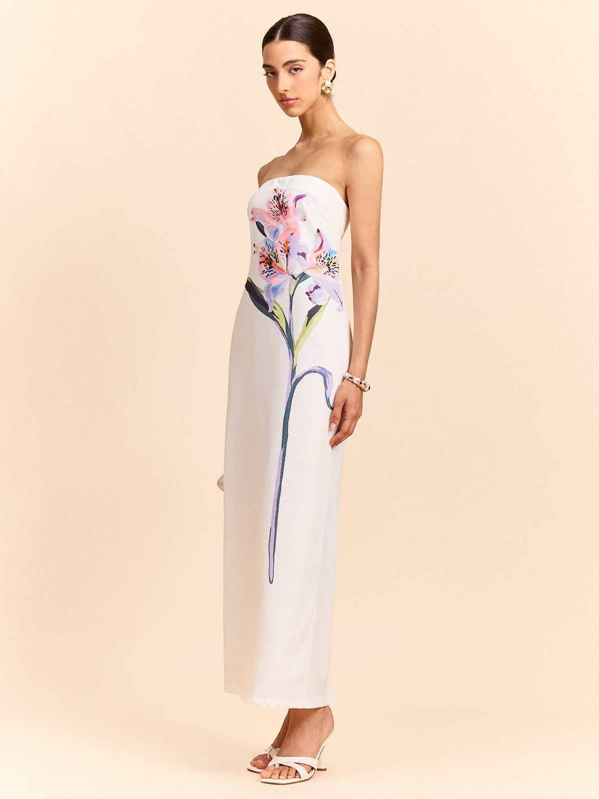 Strapless Maxi Dress with Elegant Floral Design