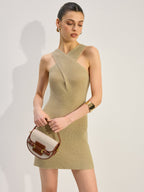 Criss-Cross Knitted Mini Dress with Textured Design