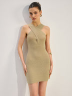 Criss-Cross Knitted Mini Dress with Textured Design