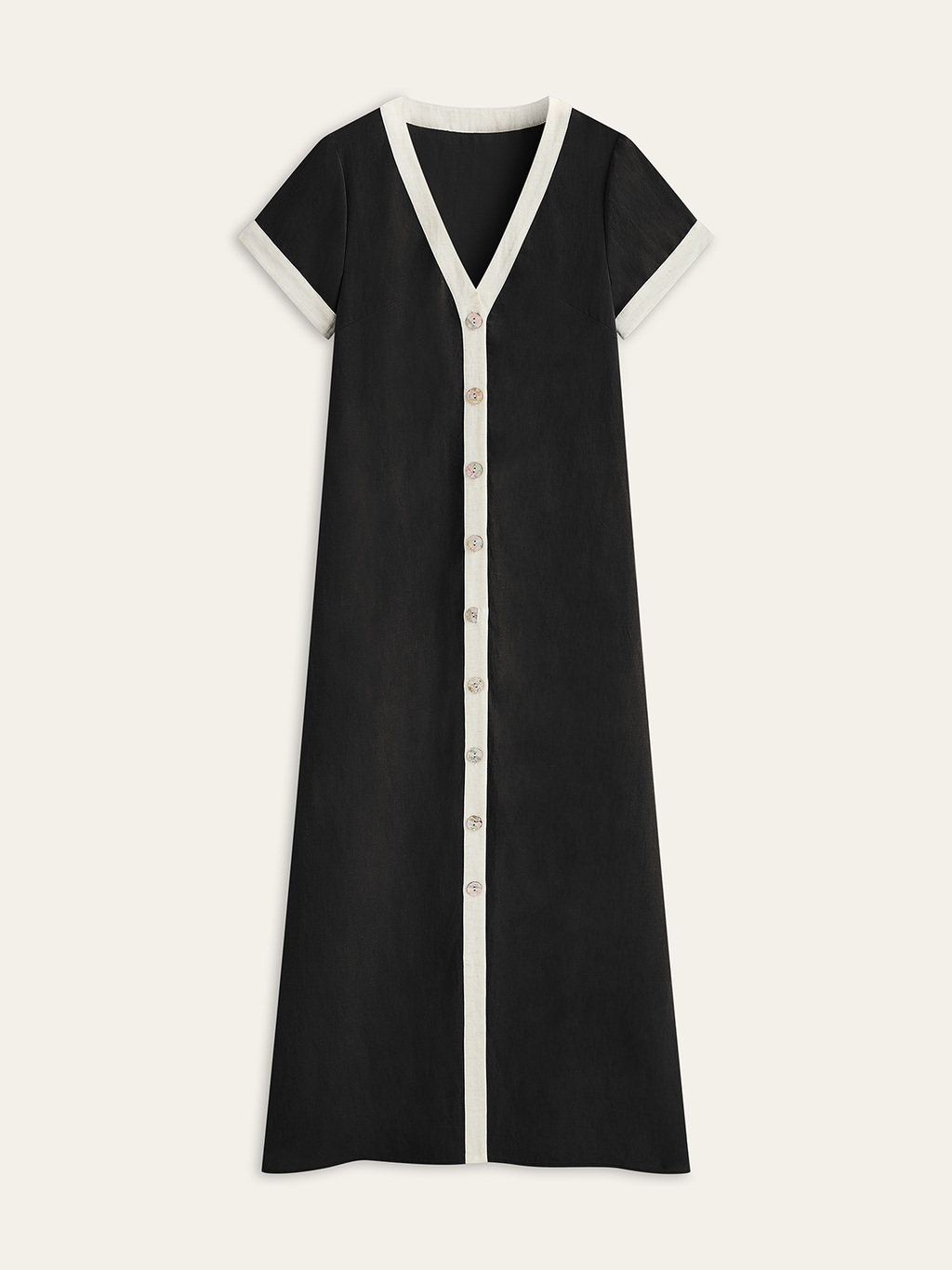 Cotton and Linen Dress with High Slit and Trim