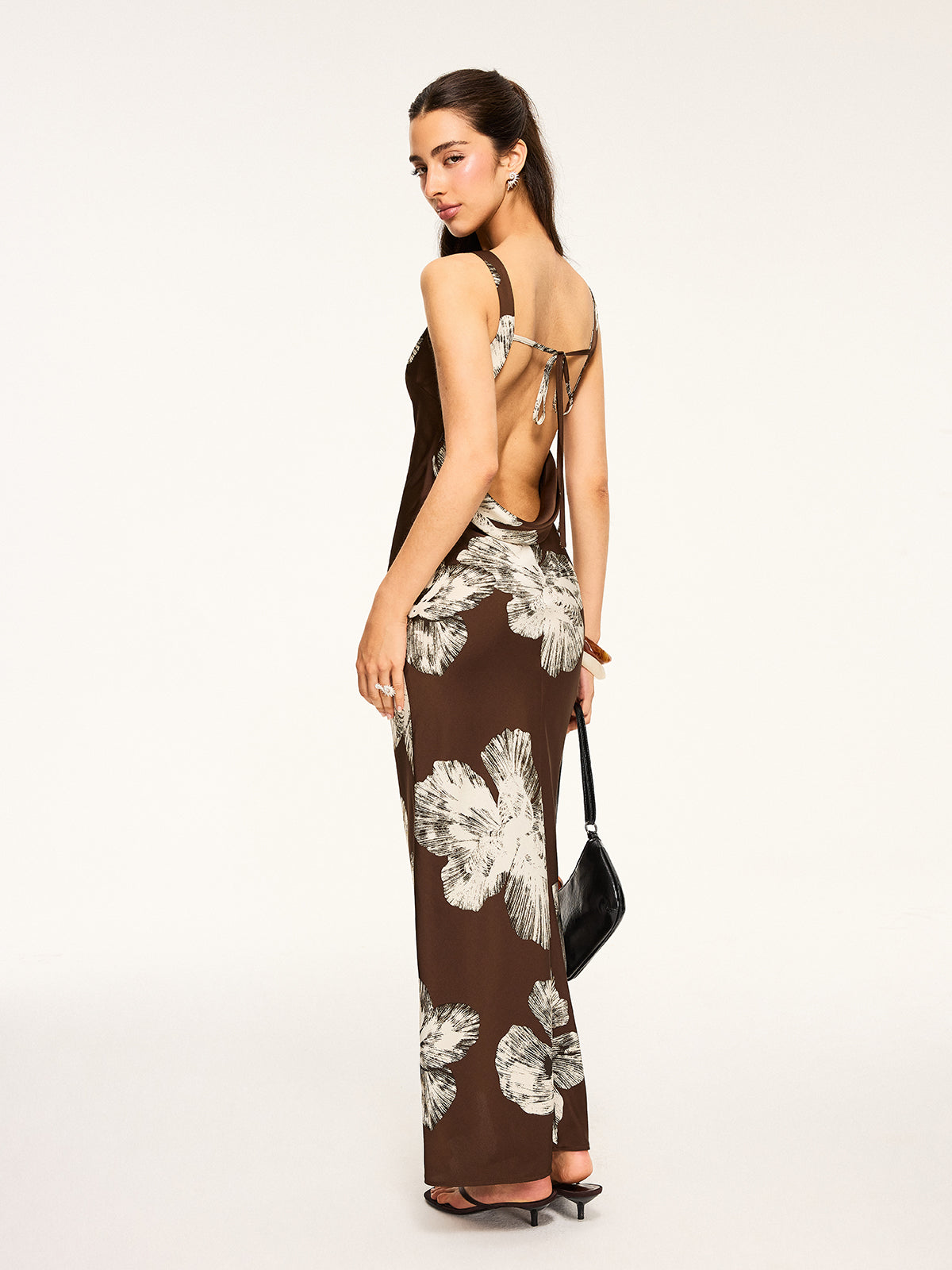 Back-Tie Floral Dress with Open Back Design