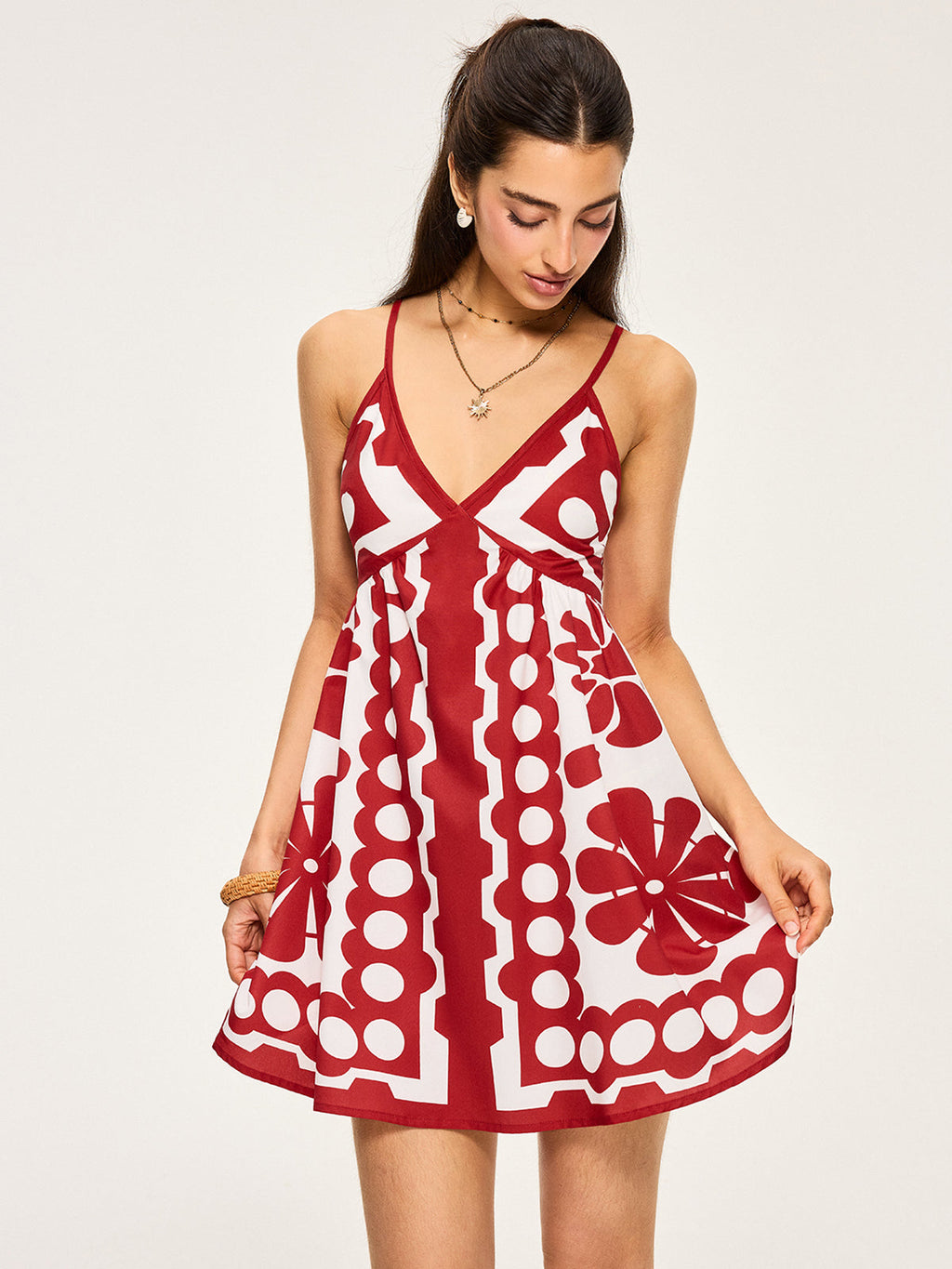 Floral Pattern Dress with Spaghetti Straps
