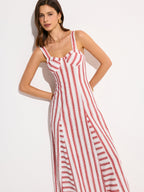 Sleeveless Striped Long Dress with Flowing Skirt