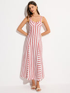 Sleeveless Striped Long Dress with Flowing Skirt
