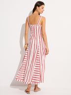 Sleeveless Striped Long Dress with Flowing Skirt