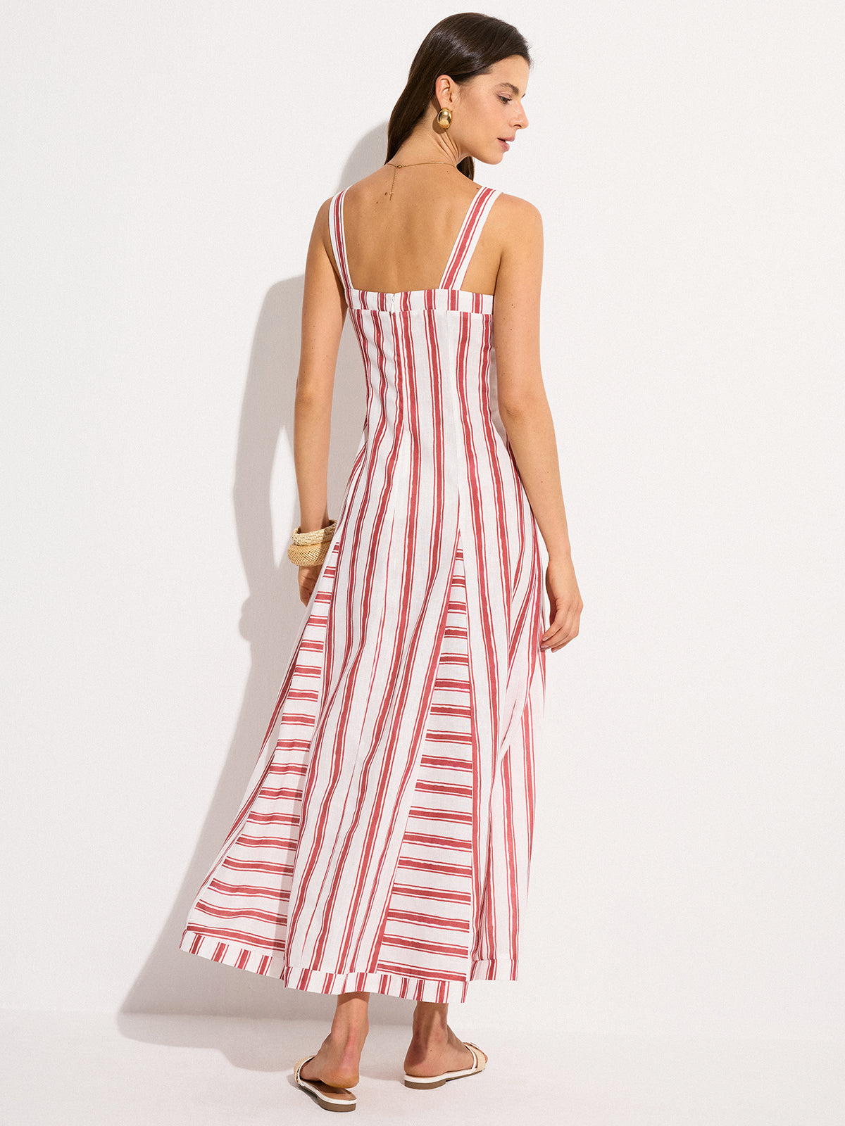 Sleeveless Striped Long Dress with Flowing Skirt