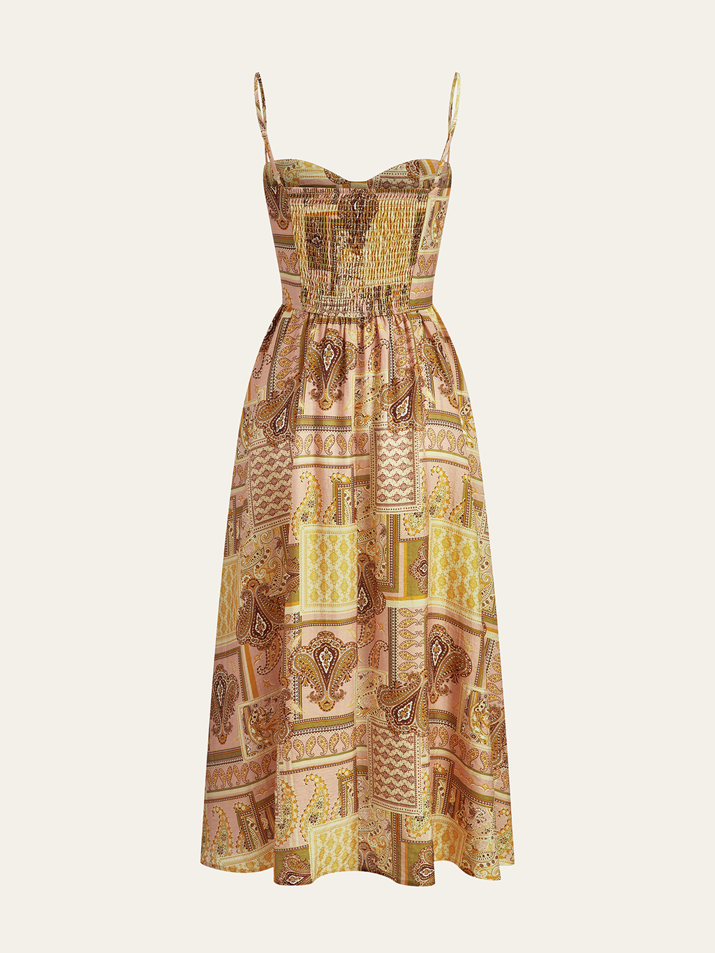 Paisley Patterned Midi Dress with Spaghetti Straps
