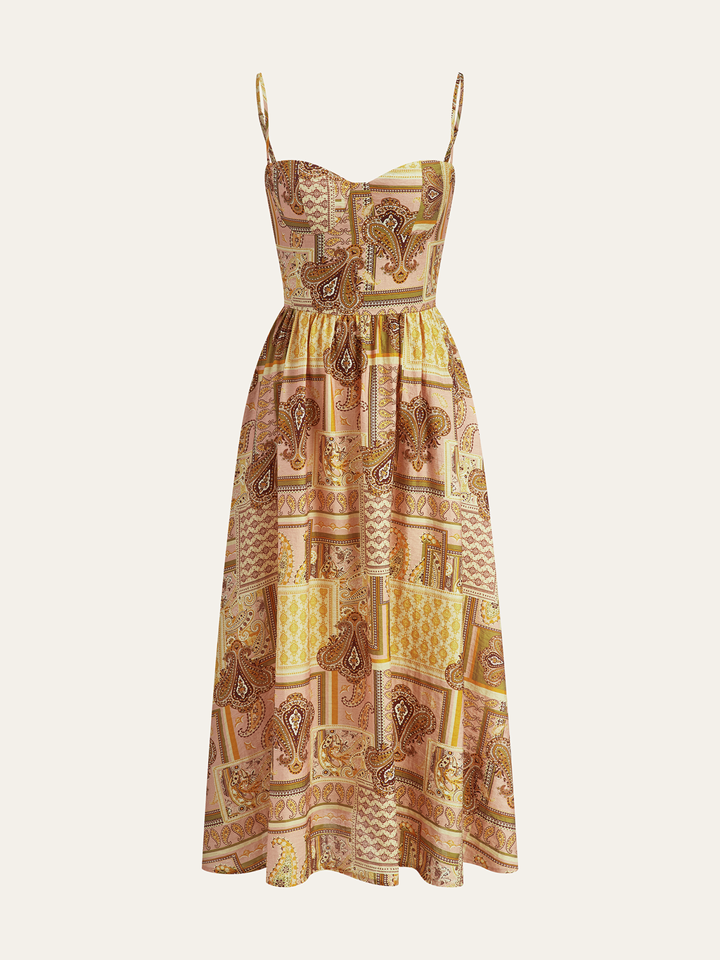 Paisley Patterned Midi Dress with Spaghetti Straps