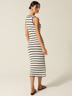 Striped Knit Midi Dress with Button Front, Slit