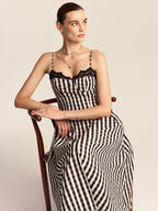 Gingham Midi Dress with Lace Trim Spaghetti Straps