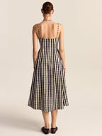 Gingham Midi Dress with Lace Trim Spaghetti Straps