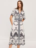 Bohemian Floral V-Neck Midi Dress, Casual Fit