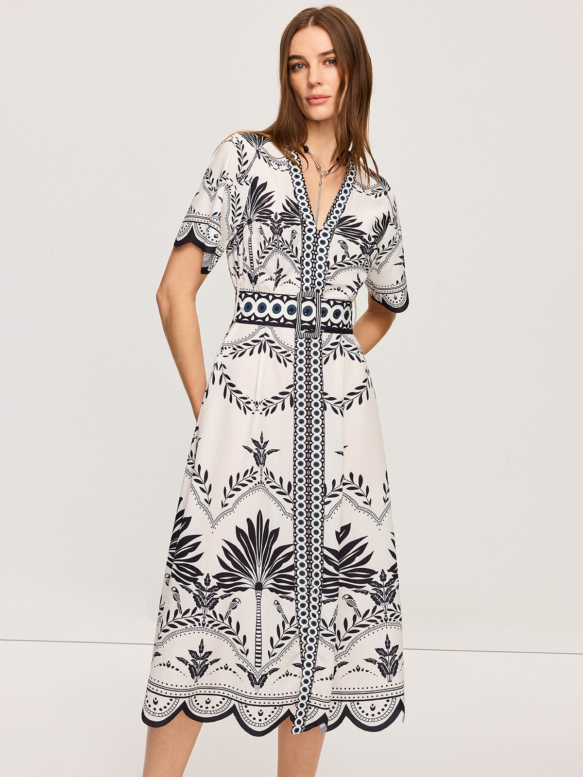 Bohemian Floral V-Neck Midi Dress, Casual Fit