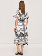 Bohemian Floral V-Neck Midi Dress, Casual Fit