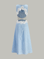 Striped Lace-Trimmed Backless Dress